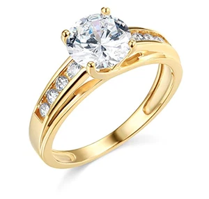 3 Ct Round Real 14K Yellow Gold Created Diamond Engagement Wedding Ring Trellis - Picture 1 of 3