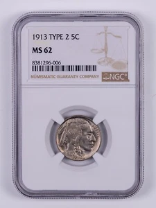 1913 Tipo 2 testa di bufalo indiano nichel 5C NGC MS62 RB006 - Foto 1 di 2