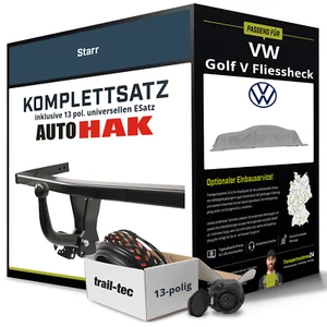 Für VW Golf V Fliessheck Typ 1K1 Anhängerkupplung starr +eSatz 13pol uni 03- Kit - Bild 1 von 5