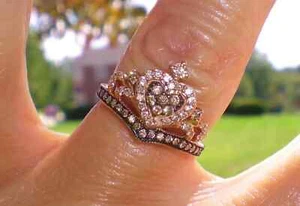 2Ct Round Cut Lab-Created Brown Diamond Crown Wedding Ring 14k Rose Gold Plated - Picture 1 of 4