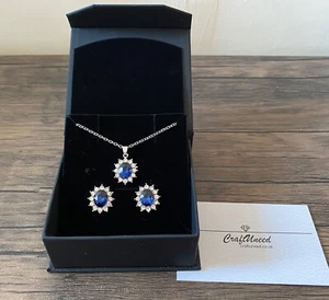 Craftuneed women classic blue zircon stone stainless steel necklace earrings set - Picture 1 of 6