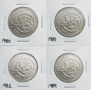 Mexiko 20 $ Pesos, 1980-1981-1982-1984 Maya-Kultur, KOMPLETTE SERIE. - Bild 1 von 2
