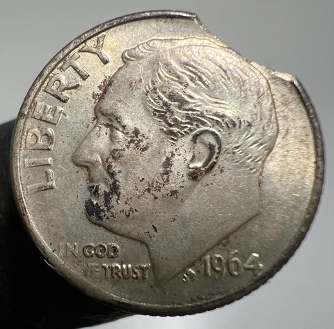 1964 D Roosevelt Dime Clipped Planchet Mint Error Silver Coin AU 10C Cover