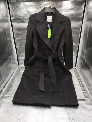 Sam Edelman Womens Long Black Wool belted Wrap Coat Size 2 NEW w/ tags (B1-C3) - Image 1 of 4