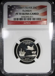 2004-S Proof Silver Florida State Quarter NGC PR70 ULTRA CAMEO Light Toning - Picture 1 of 2