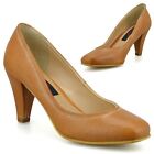 Womens Leather Mid Heel Smart Casual Slip On Office Work Pumps Court Shoes Size