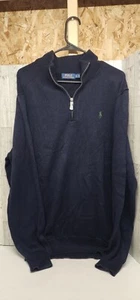 Polo Ralph Lauren Herren Größe LT MARINEBLAU Wollpullover Viertelreißverschluss am Ausschnitt neu ohne Etikett $ 185 - Bild 1 von 5