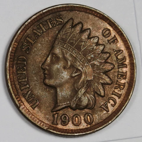 1900 Indian Head Cent.  AU.  187974 Cover