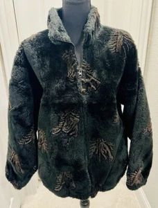 Vintage Bear Ridge Black Full Zip Faux Fur Horse Print Coat Retro Western - Picture 1 of 12