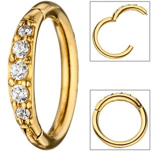 JOBO Segmentring Edelstahl gold farben beschichtet mit Kristallsteinen - Picture 1 of 4