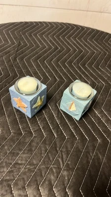 Juego de 2 Candelabros Náuticos Estrellas de Mar Azul Decoración Playa Foto 1 de 2