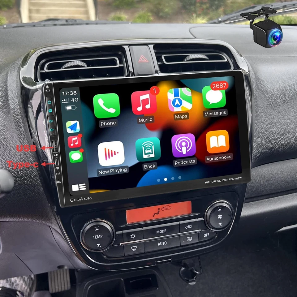 Radio de coche estéreo Carplay GPS navegación con cámara para Mitsubishi Mirage 2012-2018 9" Foto 1 de 4
