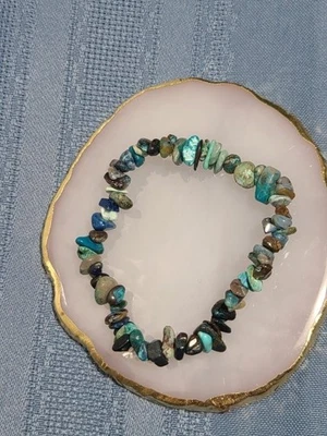 Браслет с чипсом хризоколлы | Ювелирные изделия бохо эластичные натуральные драгоценные камни - Изображение 1 из 4