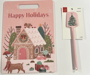 Brandneu Happy Holidays Weihnachten Hirsch Rosa Schneidebrett & Spatel von Rühren. - Bild 1 von 2