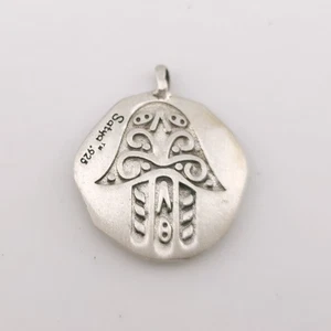 Satya Sterling Silver Satin Double Sided Hamsa Medium Round Hand Pendant - Picture 1 of 8