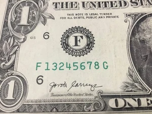 FANCY SERIAL NUMBER 1 DOLLAR BILL SCATTERED LADDER   5 DIGIT ASCENDING  13245678 - Picture 1 of 5