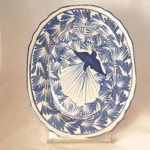 Handgefertigte Keramik Platte blauer Vogel einige Mängel lesen 13"x10,5" - Bild 1 von 12