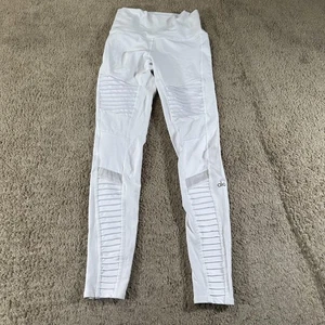 Alo Yoga Leggings Womens Small White Moto High Waist Mesh Panel Pants Activewear - Picture 1 of 10