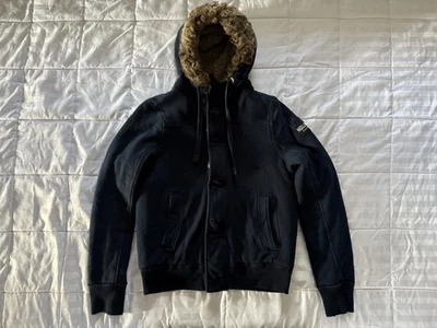 Hollister Sherpa Lining Faux Fur Hooded Heavy Sweater  (Men’s Small, Navy Blue) - Image 1 of 4
