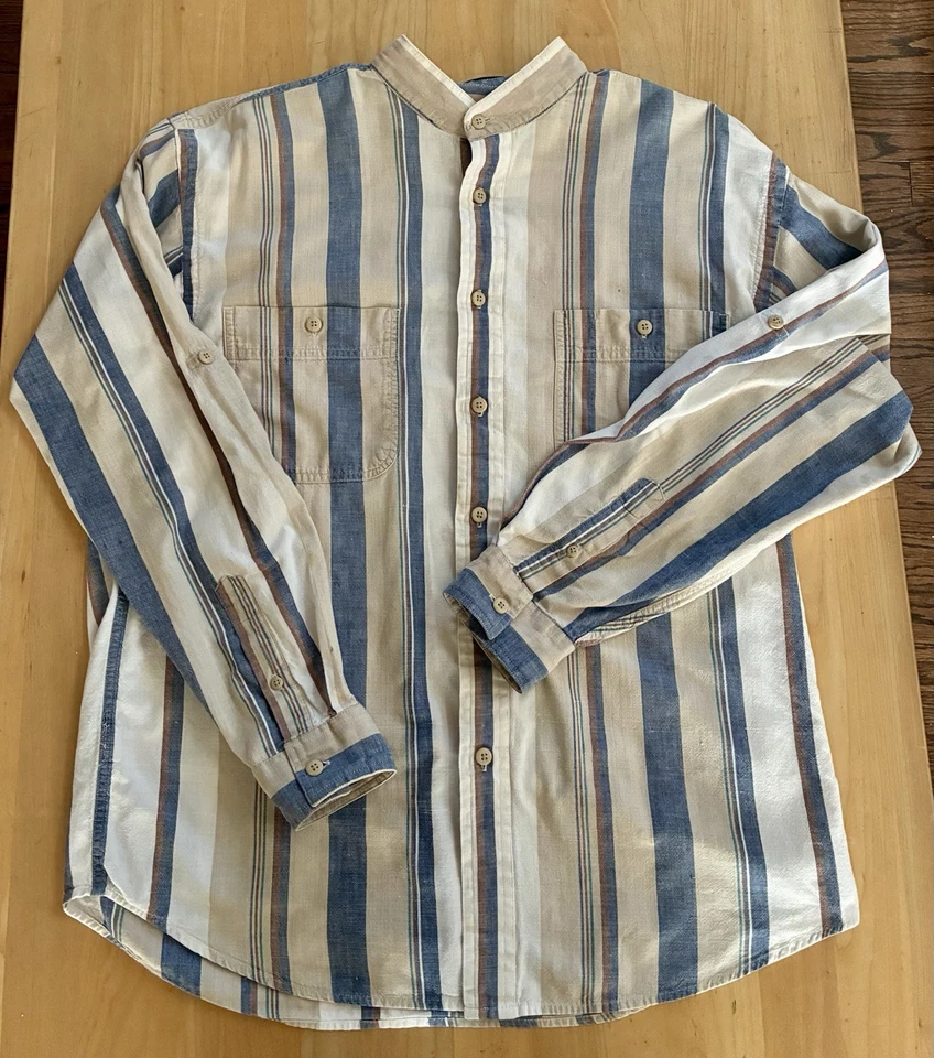 VTG 90s Eddie Bauer Button-Down Shirt Mens Medium Striped Roughspun Cotton - Image 1 of 4