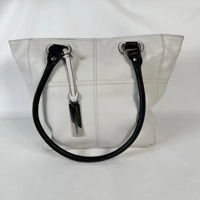 Bolso de Mano Tignanello Vintage Cuero Guijarro Blanco Asa Negra Foto 1 de 4