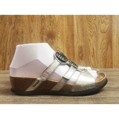 Mephisto Metallic Leather Studded Slide Sandals Women's Size EU 37 US 7 Silver - Image 1 of 4