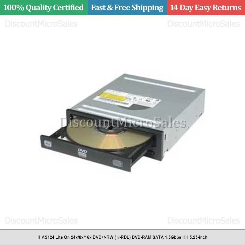 IHAS124 Lite On 24x/8x/16x DVD+/-RW (+/-RDL) DVD-RAM SATA 1.5Gbps HH 5.25-inch - Image 1 of 1