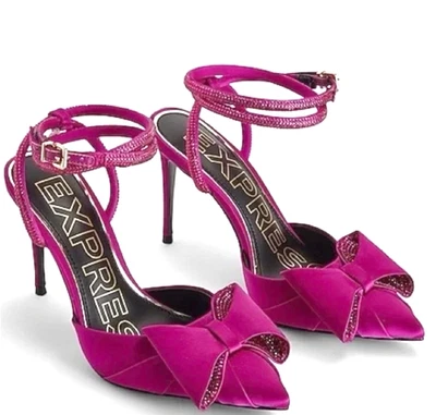 NUEVO EXPRESS ORQUÍDEA SALVAJE ROSA ESTRÁS LAZO CORREA ADORNADA ZAPATOS DE SALÓN TACONES ALTOS 6 Foto 1 de 4