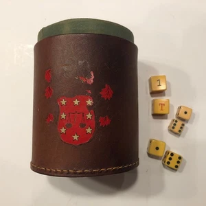 Vintage Real Hide (Made in England) 4" Würfel Shaker mit 6 Bakelit Würfeln - Bild 1 von 5