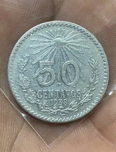 1938 Mexico 50 Centavos Silver KM-447 LOW MINTAGE 100.000 - Picture 1 of 2