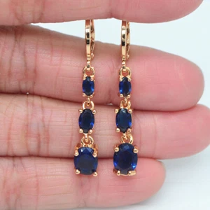 18K Yellow Gold Filled Women Fashion Oval Blue Mystic Topaz Dangle Earrings - Picture 1 of 14