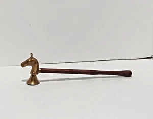 SOLID BRASS HORSE HEAD CANDLE SNUFFER WITH WOOD HANDLE - Picture 1 of 6