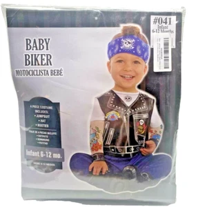 Amscan Baby Boys Biker 4 Piece Costume Blue Black Tattoo Long Sleeve 6-12 M New - Picture 1 of 6