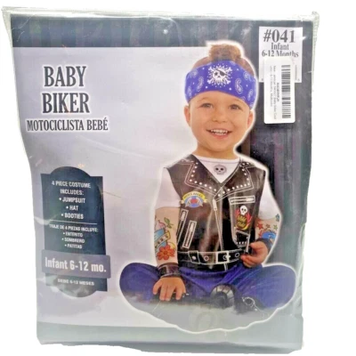 Amscan Bebé Niño Motociclista 4 Piezas Disfraz Azul Negro Tatuaje Manga Larga 6-12 M Nuevo Foto 1 de 4