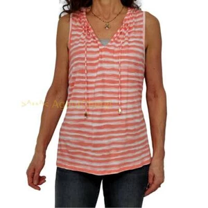 MICHAEL KORS Tank Top Large Stripe Print Tie Neck MK Logo Charm Fall Color Shirt - Imagen 1 de 11