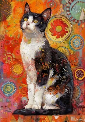 Arte de pared abstracto gato blanco y negro Gustav Klimt impresión póster imagen A3 A4 A5 Foto 1 de 4