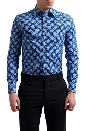 PRADA Camicia abito da uomo multicolore con bottoni su tasca taglia 14 1 2 15 16 16 1 2