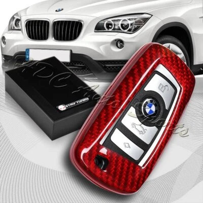 Funda protectora de llave remota de fibra de carbono roja real para BMW serie 1/2/3/4/5/6/7 Foto 1 de 4