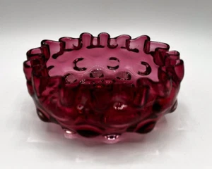 Vintage - Round Cranberry Bowl - Raised Bubbles & Ruffled/Crimped Edge 4 1/4” - Picture 1 of 5