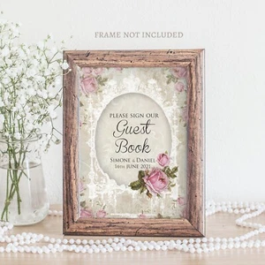 Hochzeit Gästebuch Schild personalisiert mit Namen, Vintage Shabby Chic Stil - Bild 1 von 2