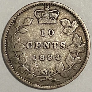 1894 Canada 10 Cents Dime Silver Coin - Victoria - Obverse # 6 - Picture 1 of 4