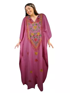 Womens Caftan Maxi Dress Handmade Pink Floral Embroidered Kimono Dresses L-2X - Picture 1 of 4