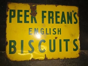 VINTAGE ORIGINAL PORCELAIN ENAMEL SIGN PEEK FREANS ENGLISH BISCUITS ENGLAND 1940 - Picture 1 of 8