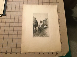 Original PRINT -- ETCHING -- OLD SOUTH CHURCH -- HENRY R BLANEY - 1893 - BOSTON - Picture 1 of 4