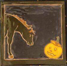 Black Horse looks in Pumpkin Jack-o-lantern Art Tile Elaine Cain 6"X6" Halloween