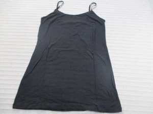 Active Basic Womens Shirt 1XL Black Long Tank Spaghetti Strap Stretch Cotton - Picture 1 of 11