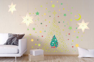 Glow Stars and Moon with Christmas Friend Tree, Xmas Art, DIY Art, Home Window