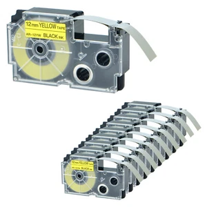 10PK Black on Yellow Tape Cartridge for Casio EZ-Label KL-60 12mm XR-12YW XR12YW - Picture 1 of 12