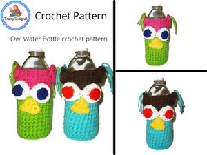 Crochet pattern for Owl Water Bottle cover cozy - Picture 1 of 5