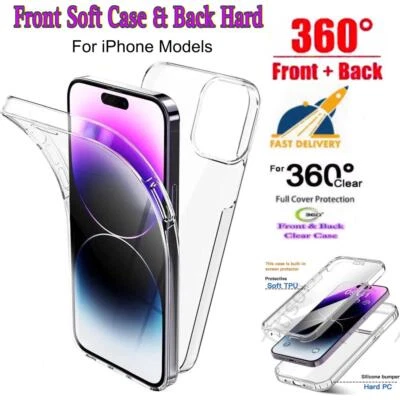 Clear 360 Case For iPhone 6/7/8 Plus 11/12/13/14/15/16 Front Soft & Back Hard - Image 1 of 4